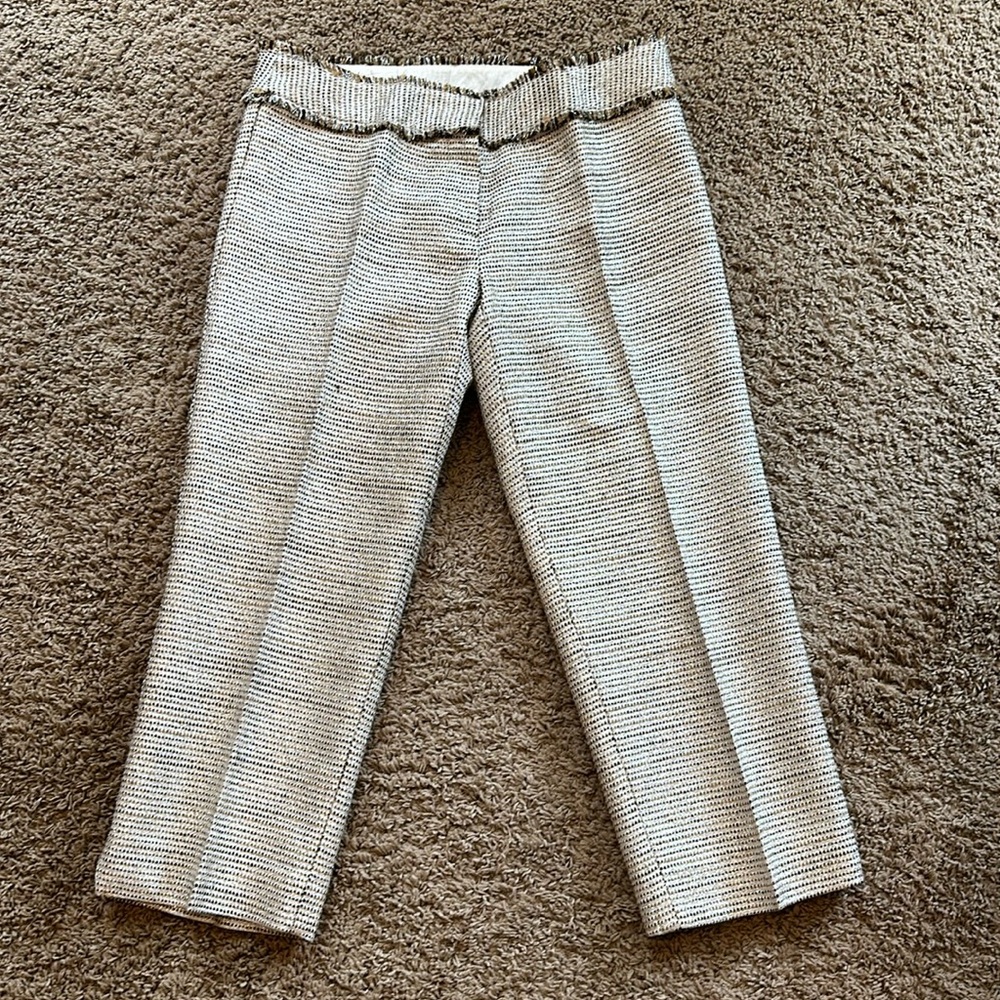 Trina Turk Womens Capri Pants Sz 8 Brown Silver Fringe Mid Rise